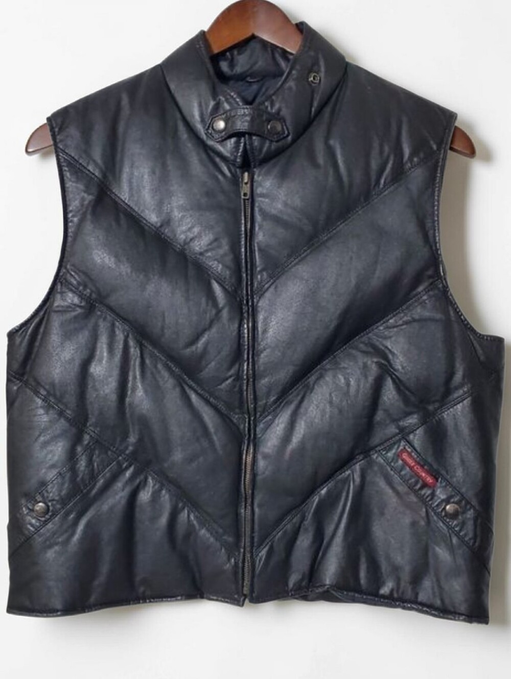 Goose Country Bomber Vest Size 44 Full Zip Down Feathers Leather Black Mens